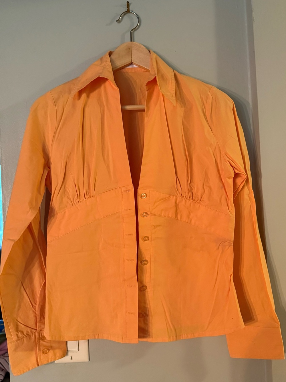 Orange Button-Front Collared Blouse